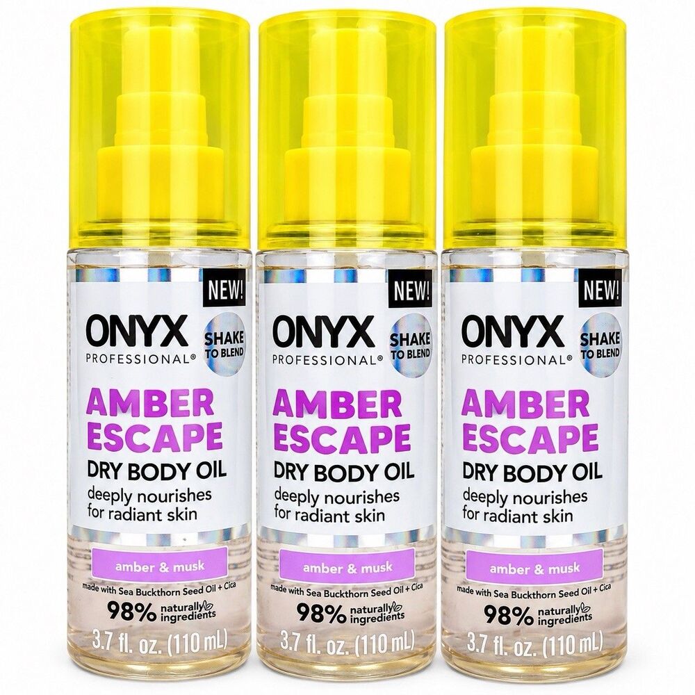 3 Pack Onyx Professional Amber Escape Dry Body Oil Amber & Musk 3.7 FL OZ Each